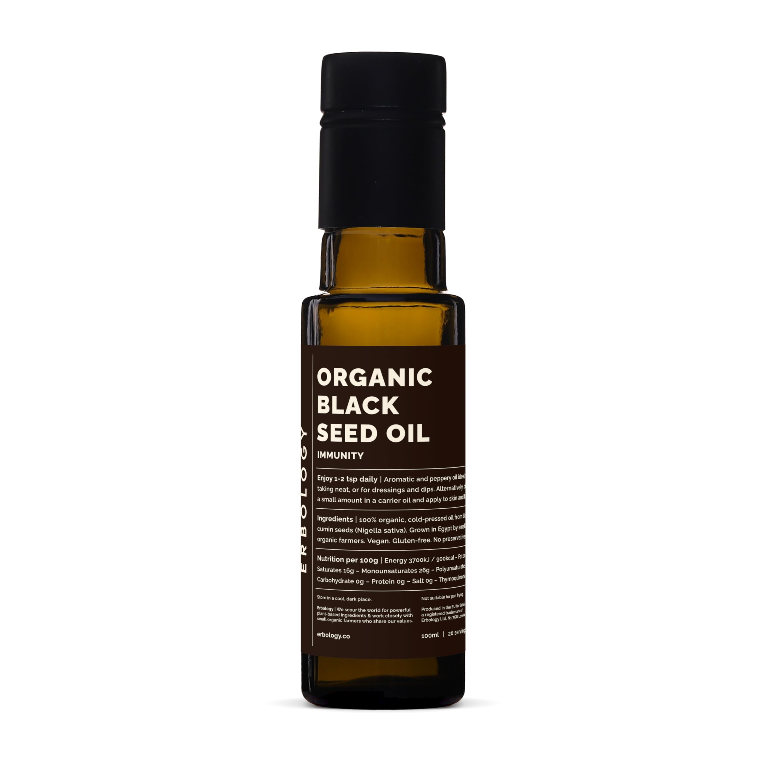 Erbology Organic Black Seed Oil | Cold-Pressed Nigella Sativa | 100ml