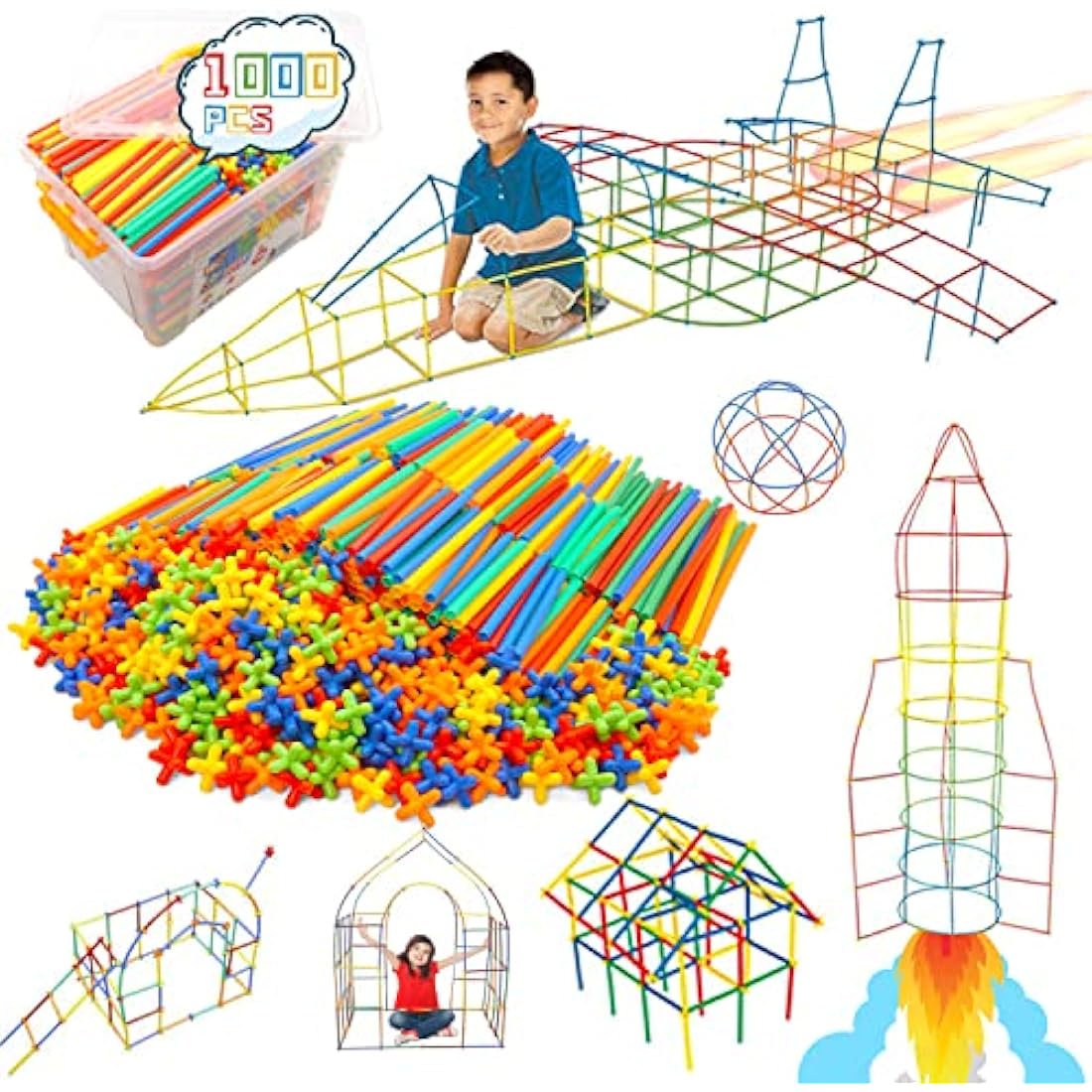 1000pc STEM Fort Building Tubes and Connectors Toy Set