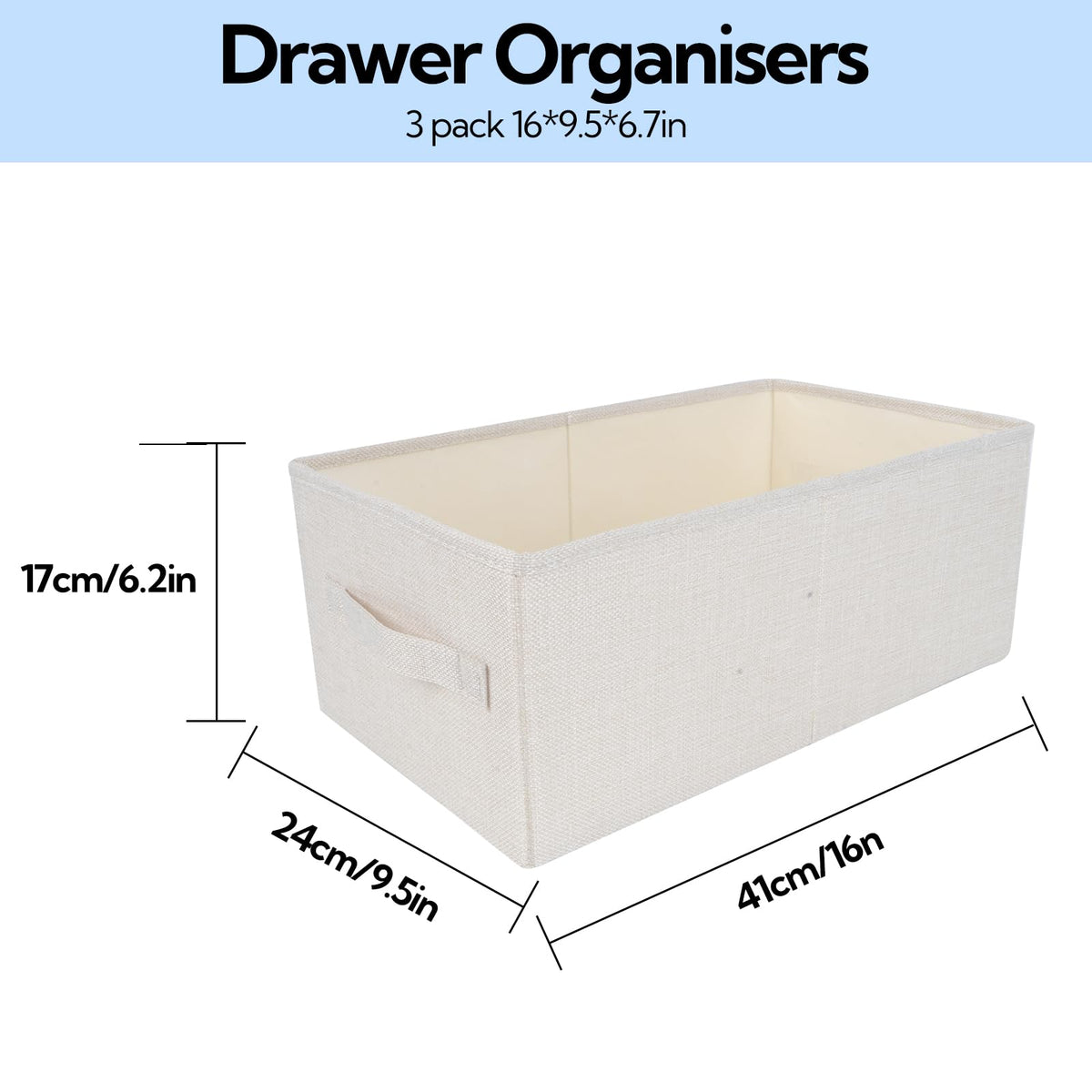 Homo Trends 3 Fabric Storage Boxes, Wardrobe Storage Boxes, White - image 3