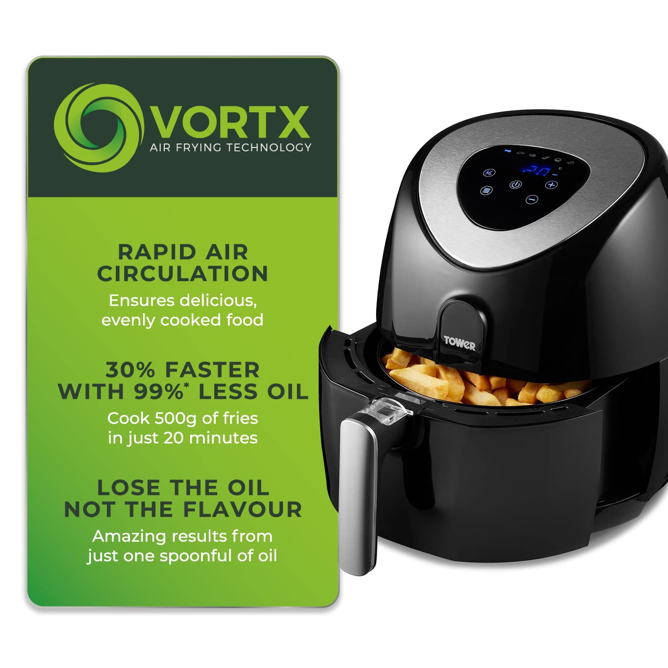 Tower Vortx T17024 Digital Air Fryer Oven | 4.3L Capacity – Black