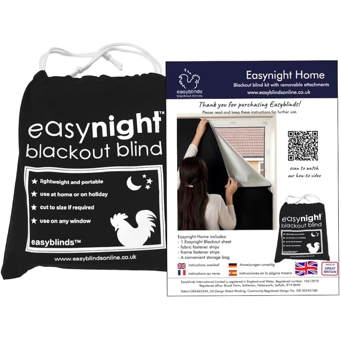 Easynight Blackout Blind | 100% Light Blocking No-Drill Fabric - XL