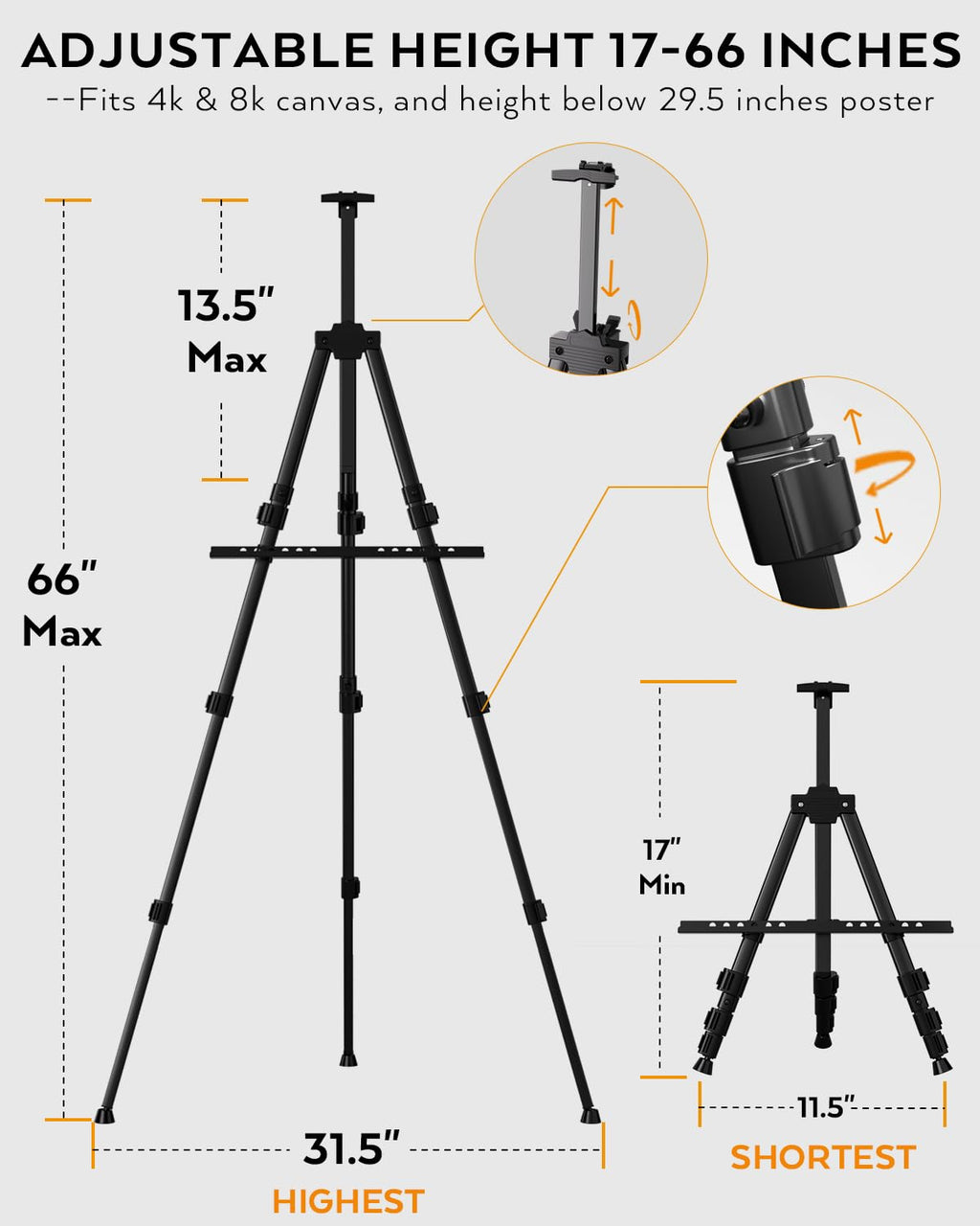 Nicpro 6 Pack Aluminum Art Easel – Adjustable 17-66" Tripod Stand