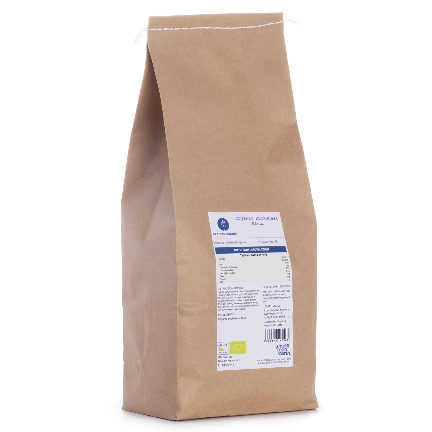 Wholefood Earth Organic Buckwheat Flour – 1kg Whole Grain Superfood