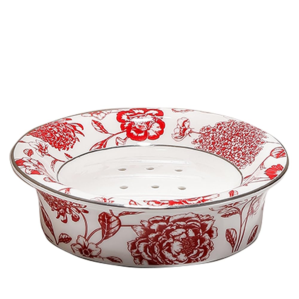 Ceramic Soap Dish – Vintage Floral Self-Draining Tray