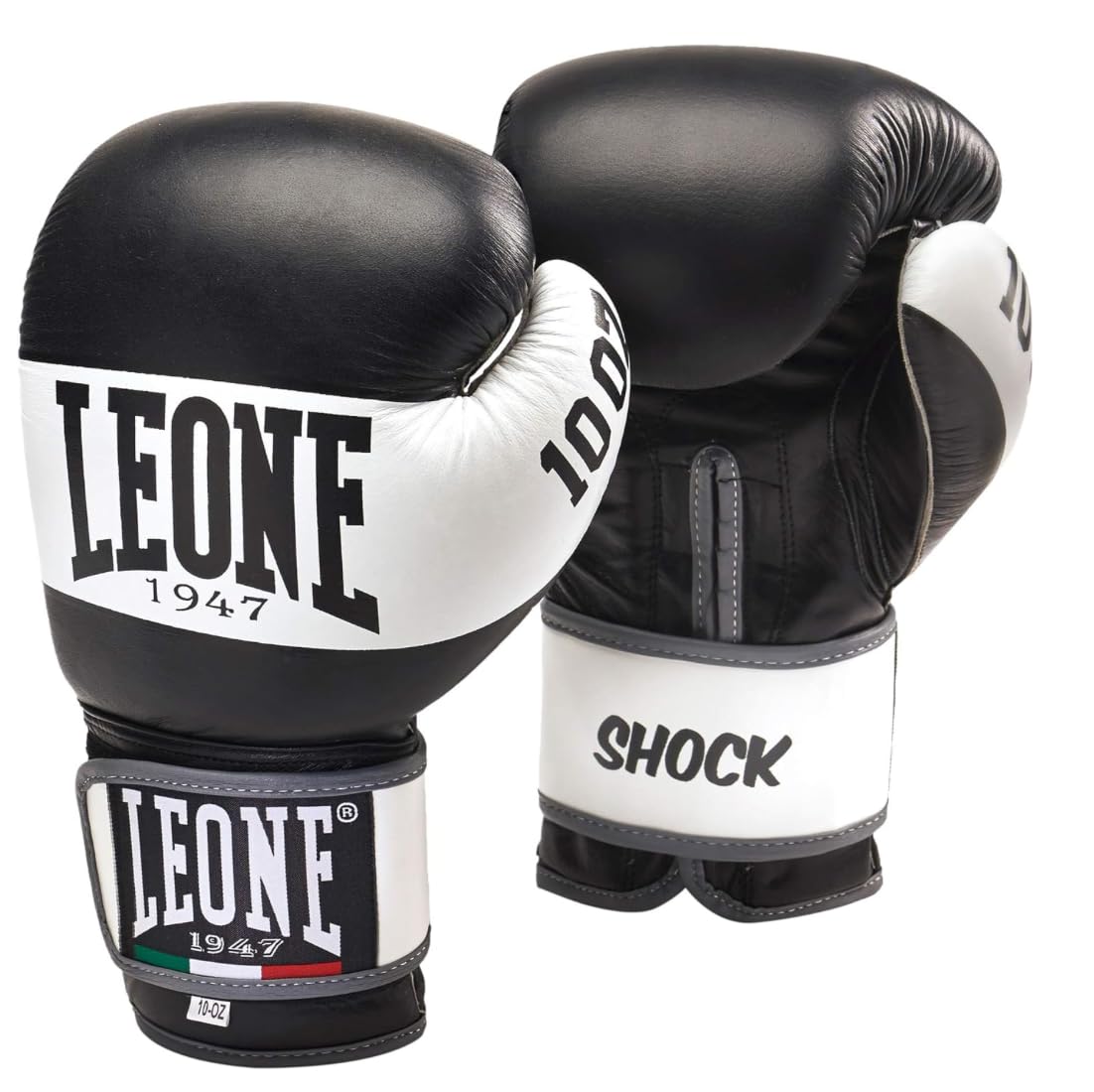 Leone 1947 Shock Boxing Gloves – Unisex Leather Sparring Gear, Black, 10oz