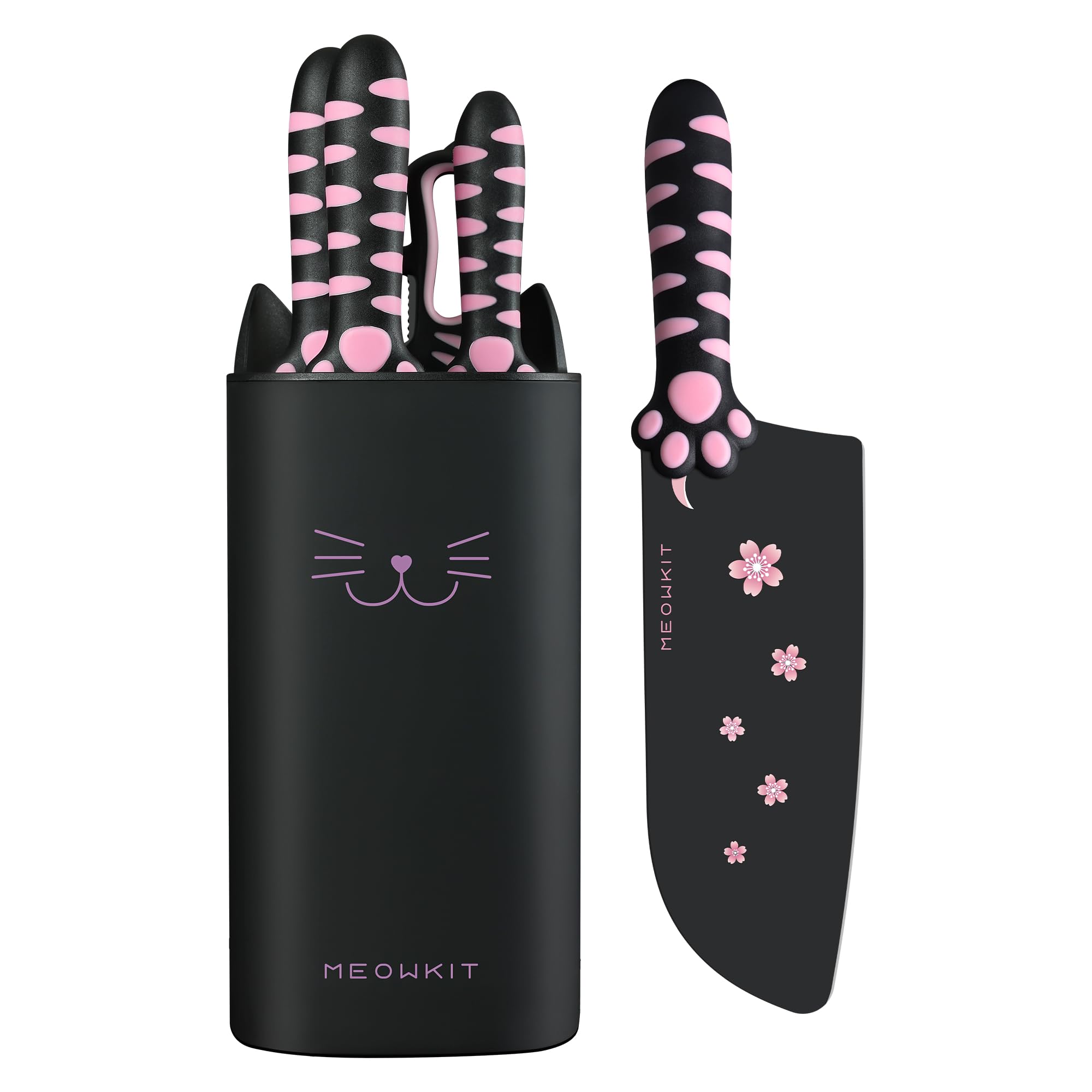 MEOWKIT Knife Block Set – Non-Stick Blades with Cat Paw Handles