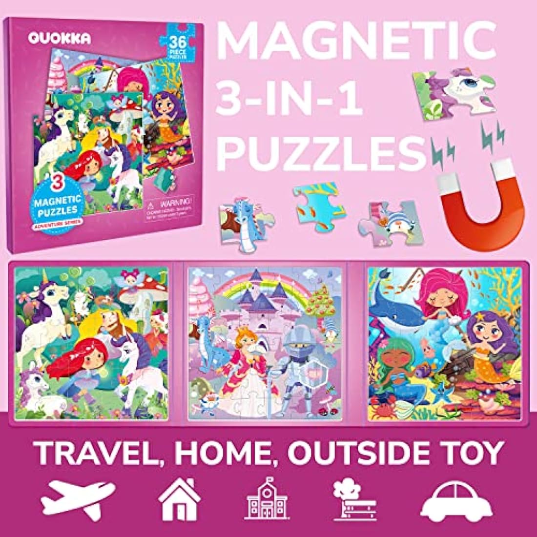 QUOKKA Magnetic Puzzles for Toddlers | 36pc Unicorn Travel Jigsaw Games