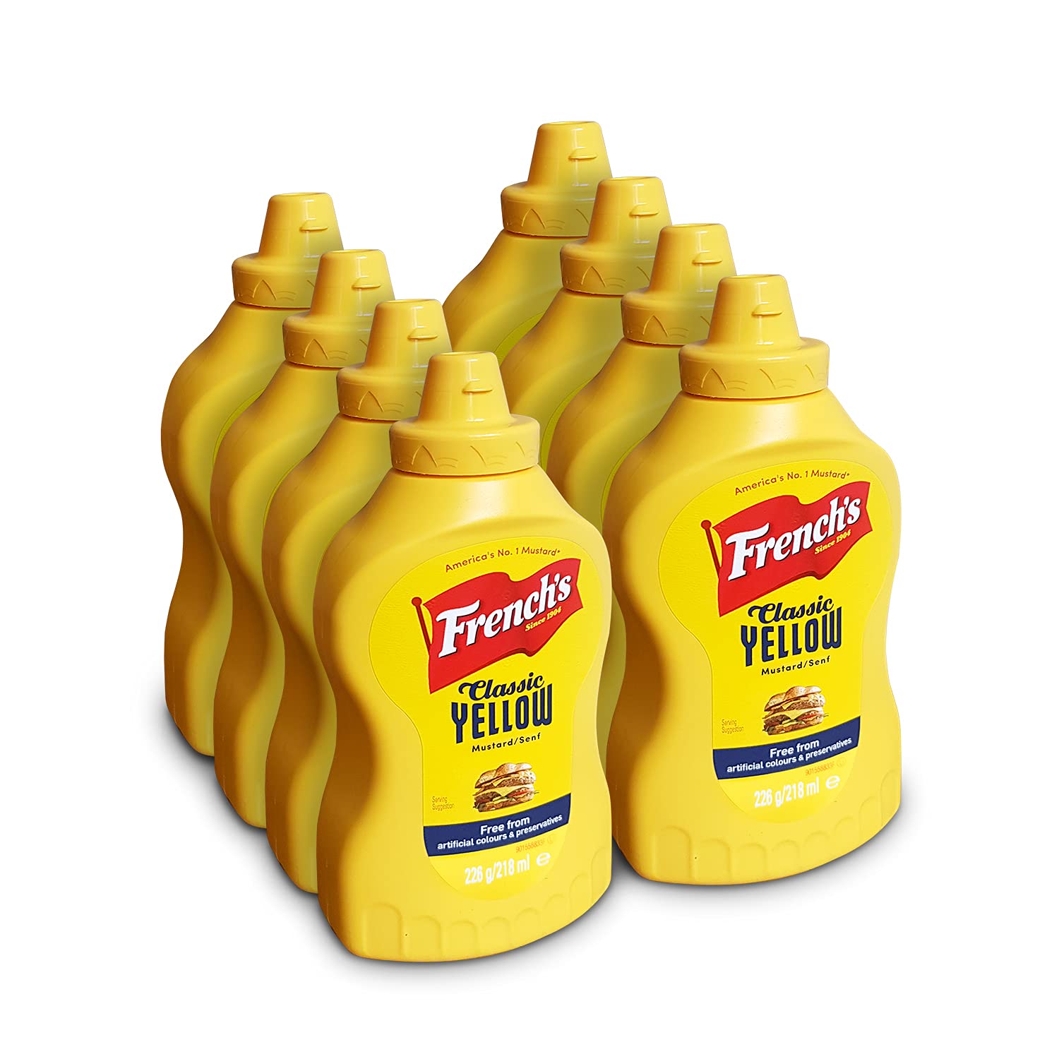 French's Classic Yellow Mustard – Stone Ground, Vegan – 226g (Pack of 8)