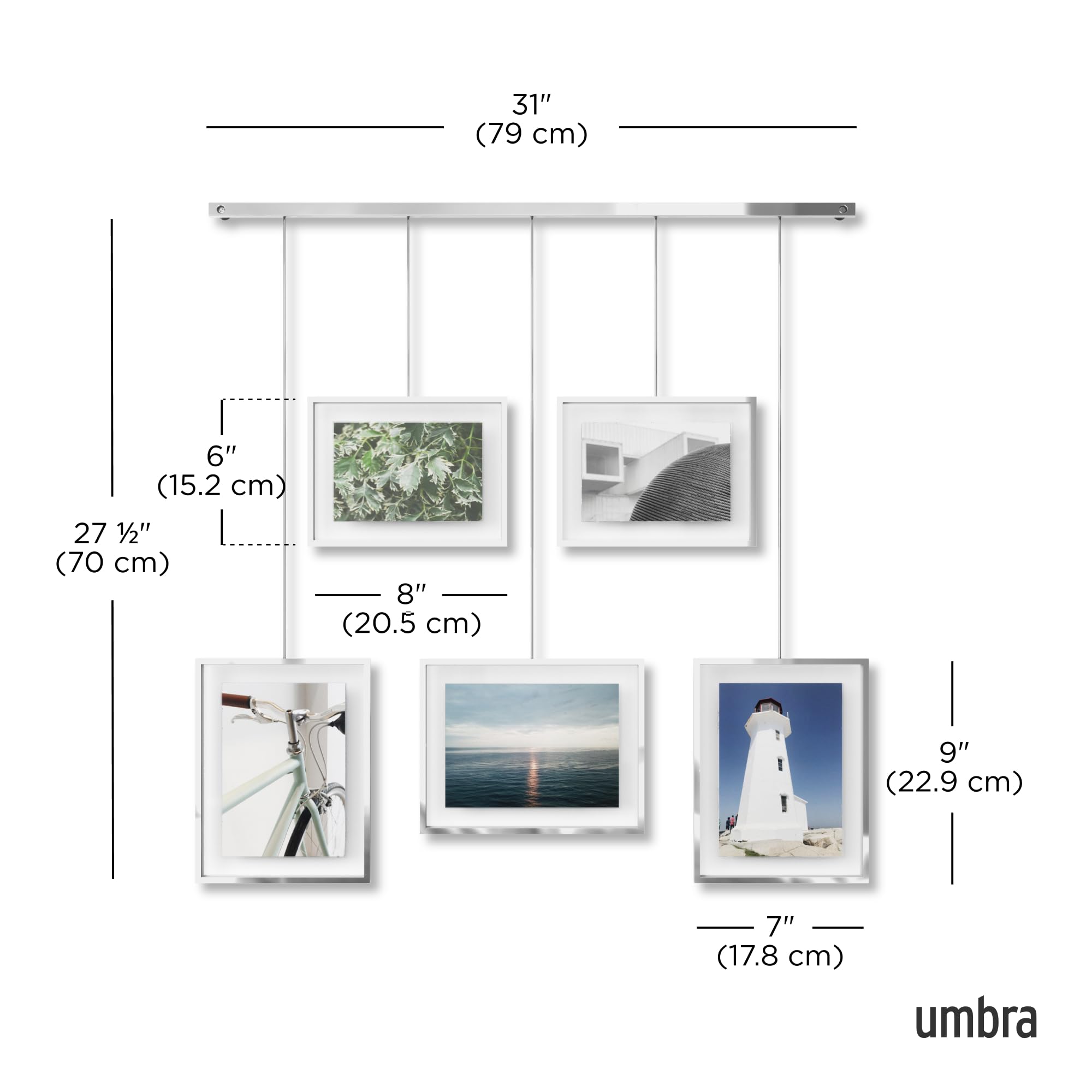 Umbra Exhibit Gallery Wall Frame Set - 5 Piece Modern Photo Display, Chrome
