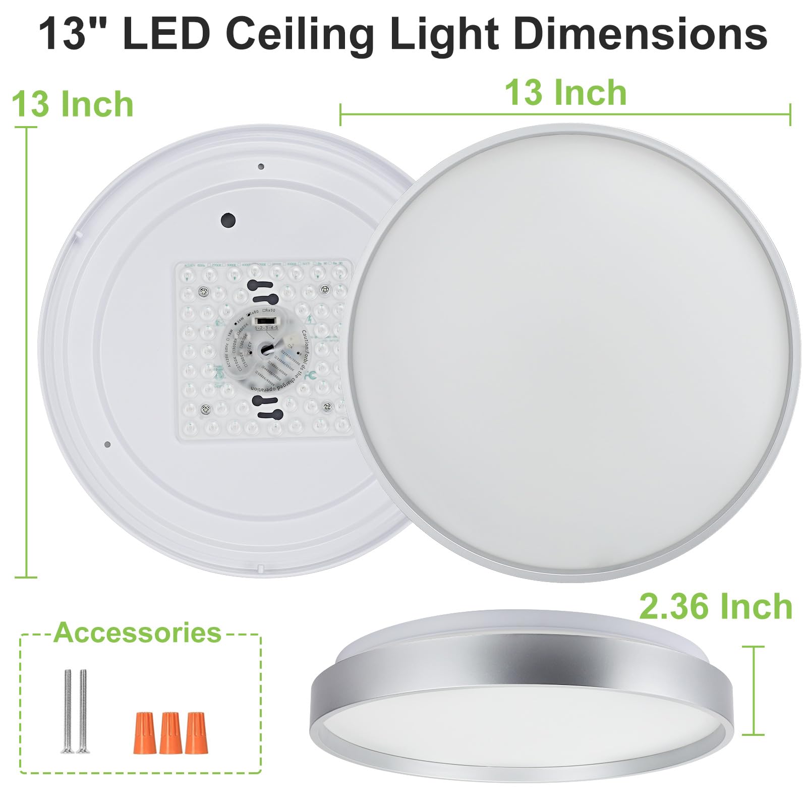 DINGLILIGHTING 24W LED Flush Mount Ceiling Light | 13 Inch Silver Fixture