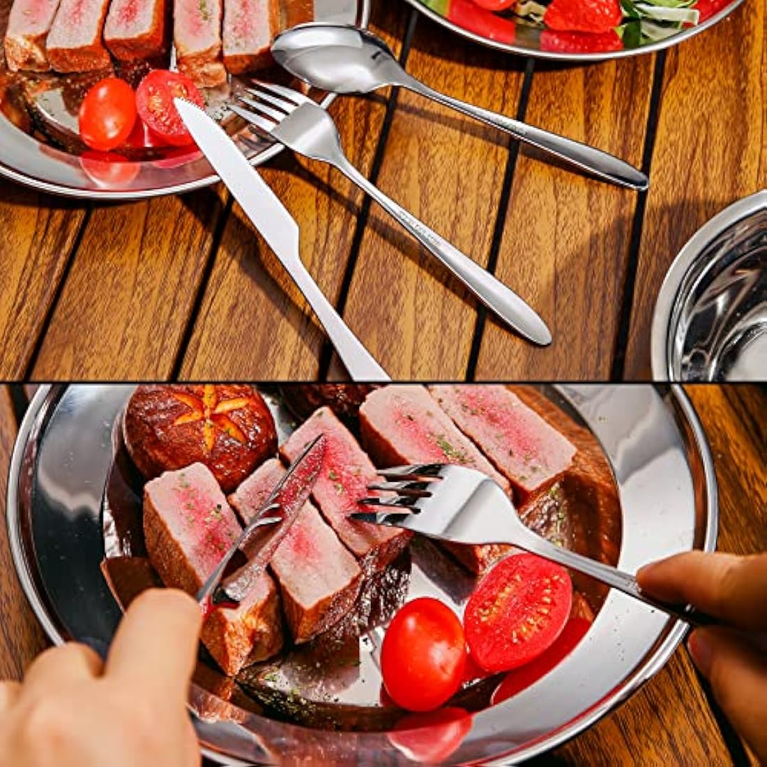 Odoland 8-in-1 Camping Cutlery Set | Stainless Steel Mess Kit with Bag