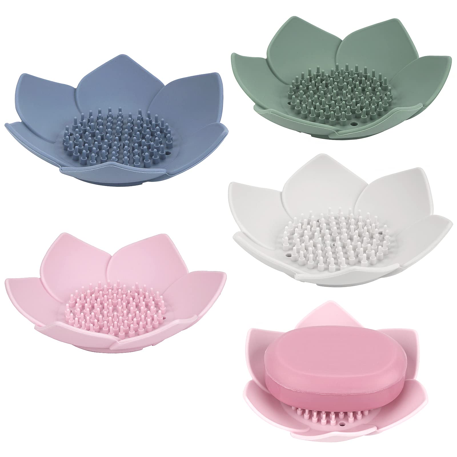 Silicone Soap Dish with Drain – 4 Pcs Flower Shape Holder