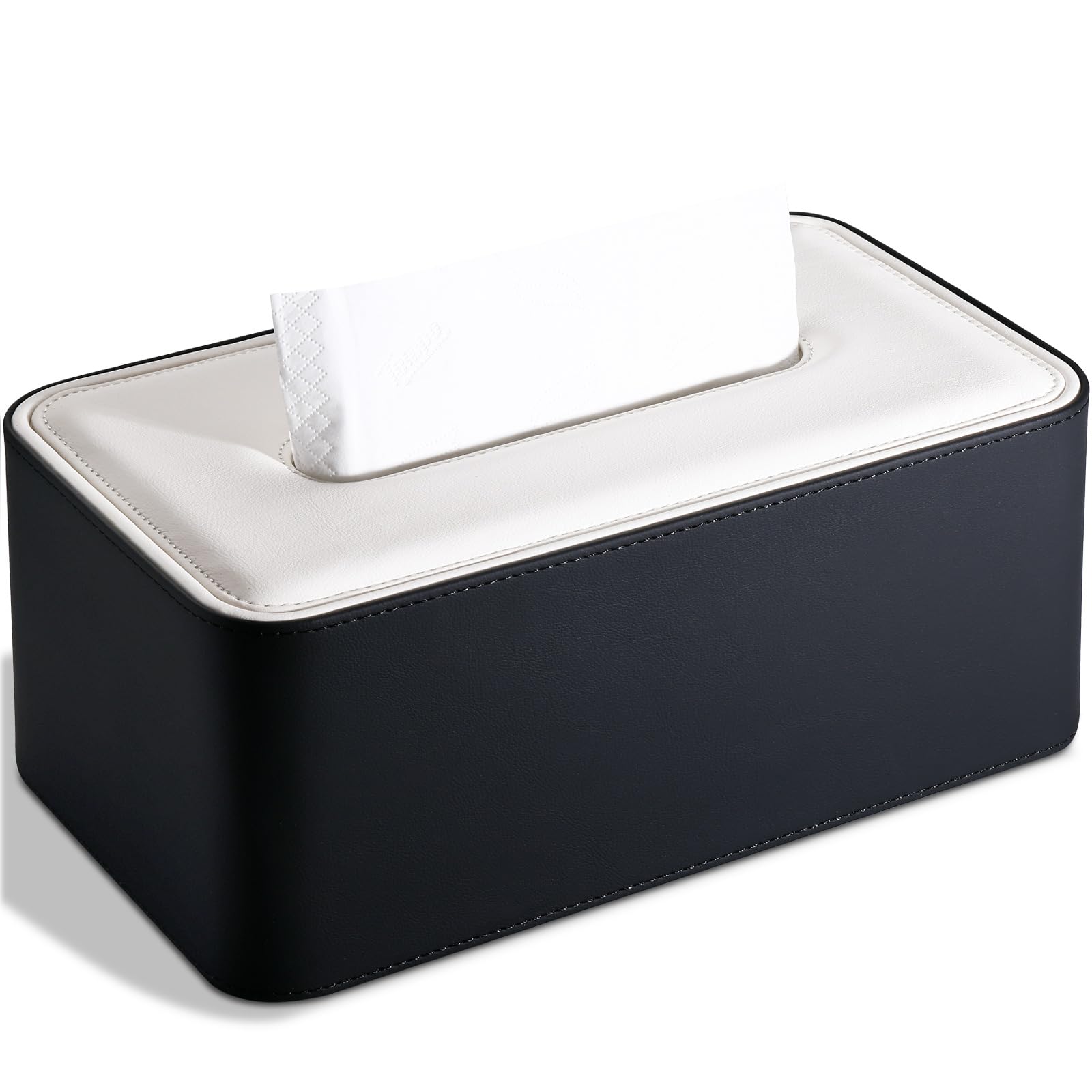 KINGFOM PU Leather Rectangle Tissue Box Cover – Black Magnetic Holder