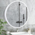 Janboe 26" Round Medicine Cabinet | White Aluminum Mirror with Soft Close