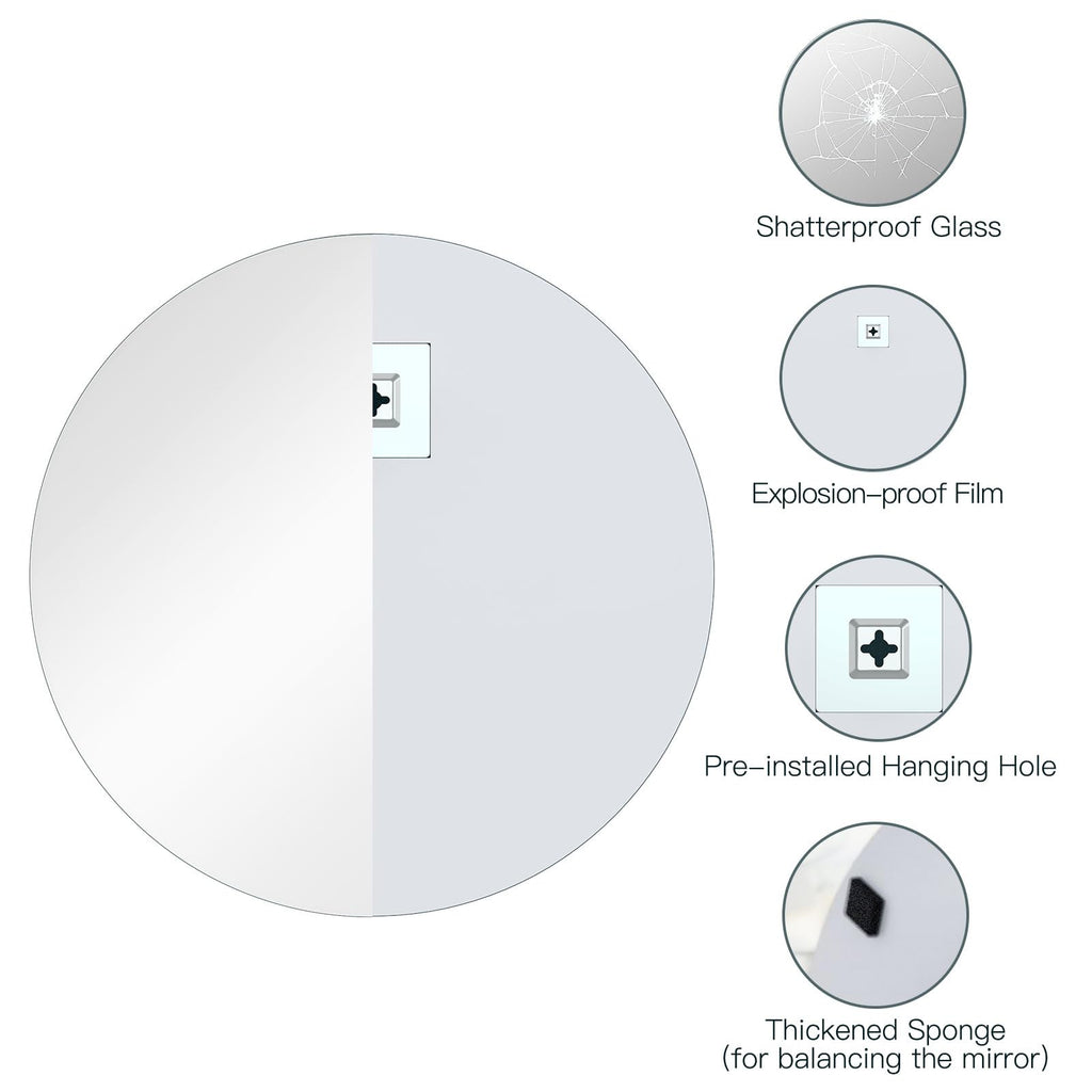 Dripex Frameless Round Wall Mirror | 50cm Polished Edge Bathroom Mirror