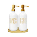 Glass Hand and Dish Soap Dispenser Set with Bamboo Tray