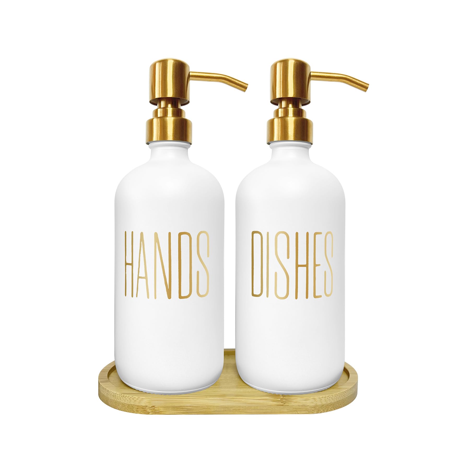 Glass Hand and Dish Soap Dispenser Set with Bamboo Tray