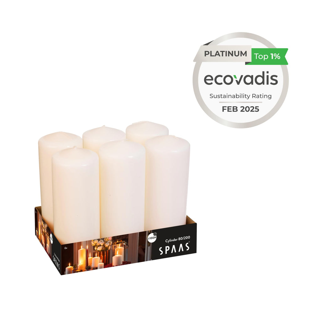 Spaas Unscented Pillar Candles – 100 Hour Burn Time, Ivory, 6-Pack