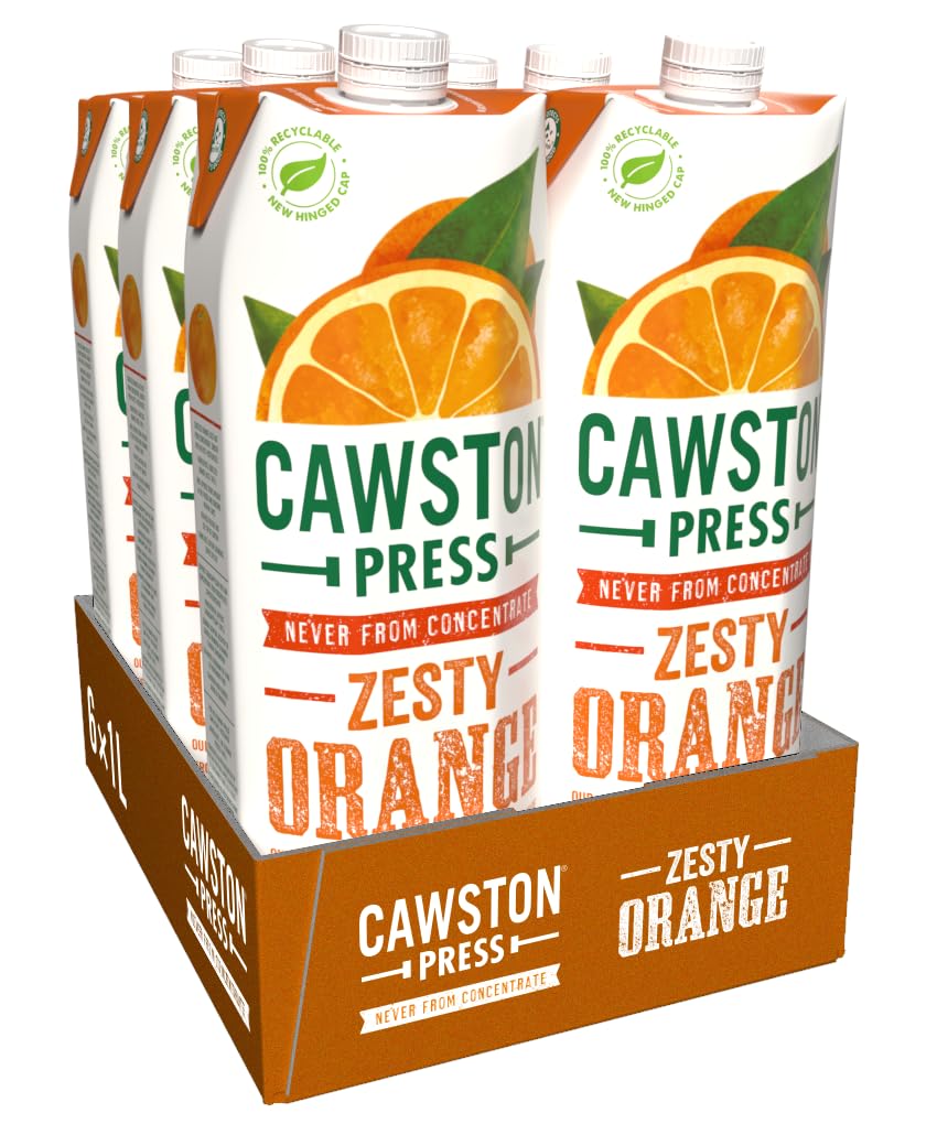 Cawston Press Orange Juice – 100% Squeezed, No Added Sugar, 1L (Pack of 6)