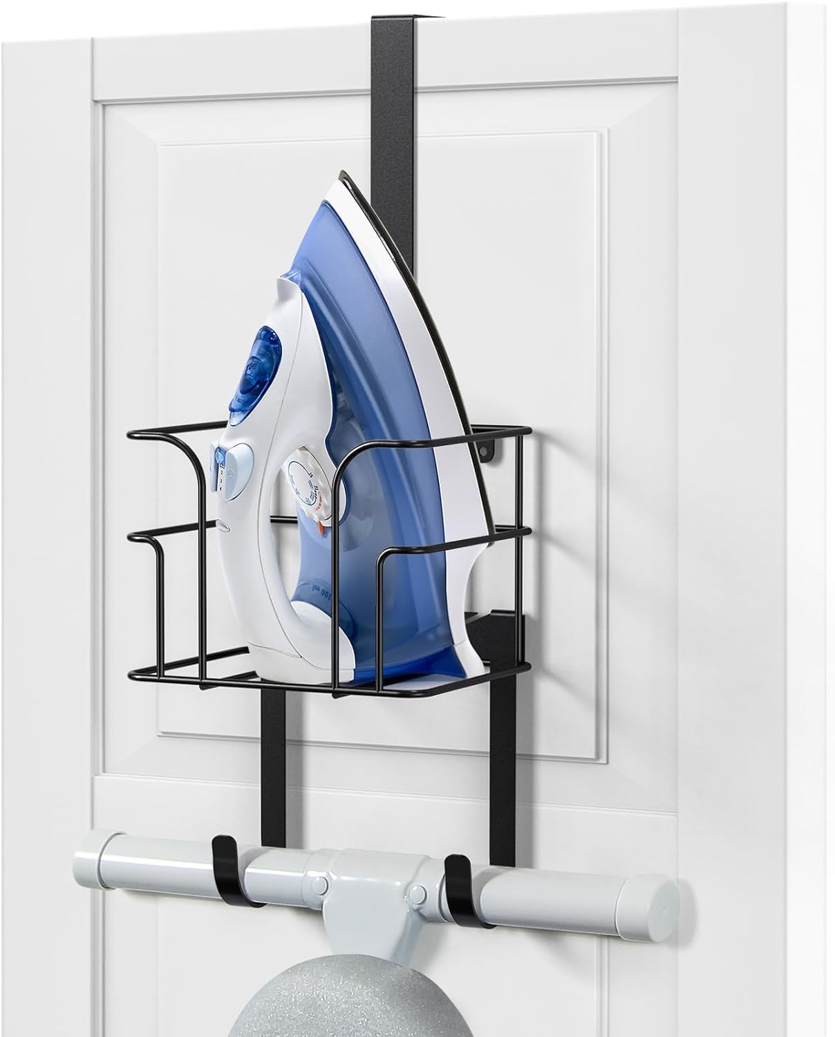 Ironing Board Hanger | Wall Mount Iron Caddy - Black