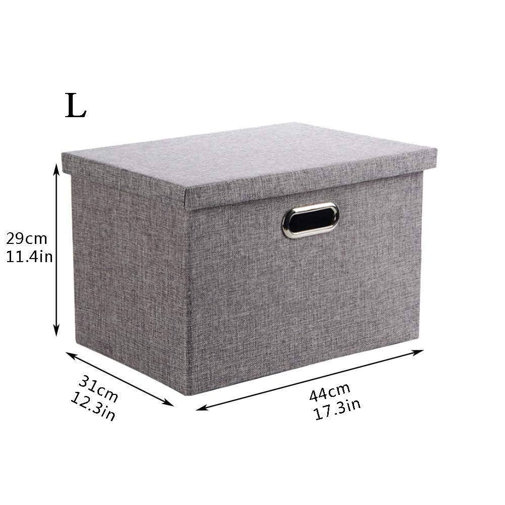 Wintao Large Foldable Fabric Storage Boxes with Lids, Grey - 3 Pack