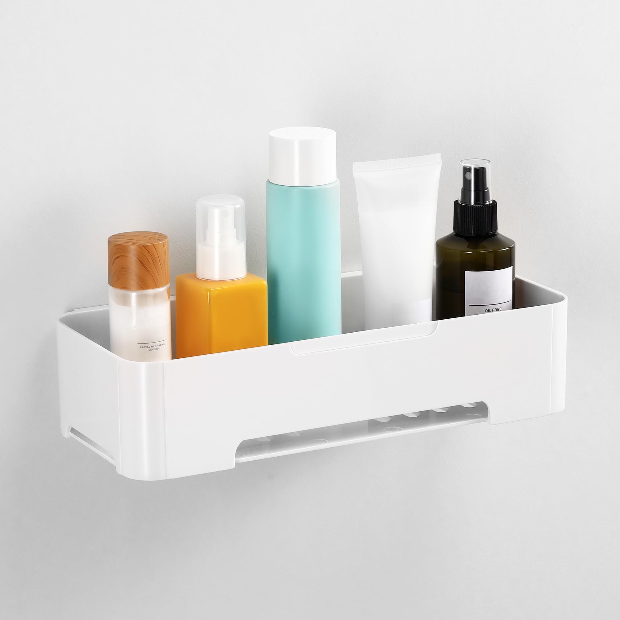 YOHOM Adhesive Shower Caddy – Plastic Wall Mount Shampoo Holder, White