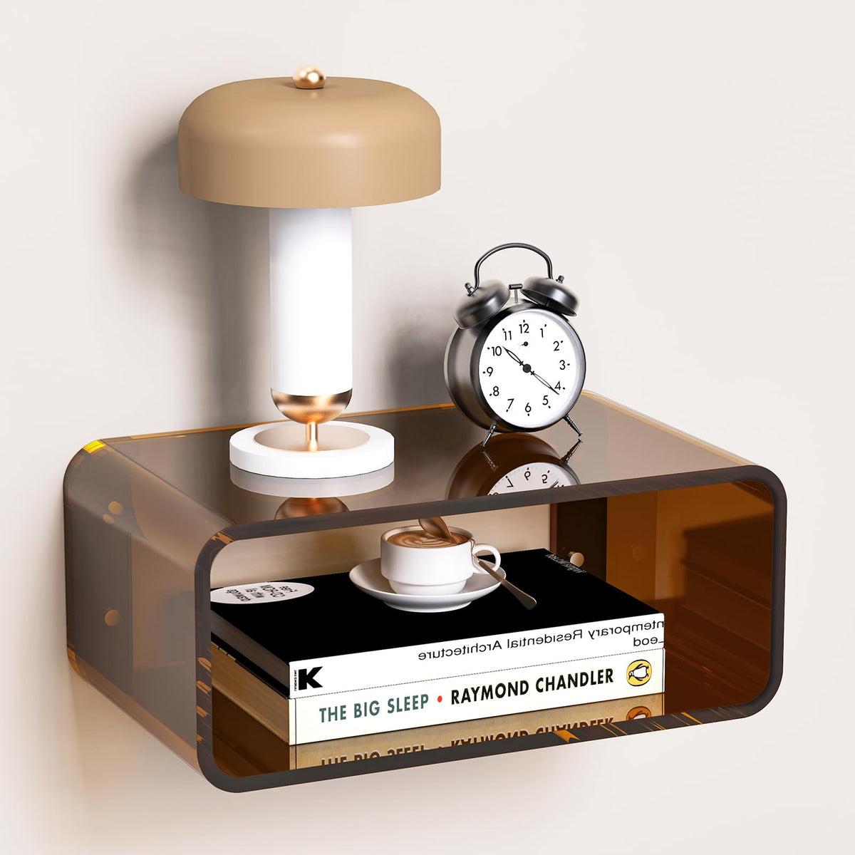 Dewrhiixe Acrylic Floating Bedside Table, Wall Mounted Nightstand Bedside Shelf Dark Brown, 41×24×17 cm - image 1