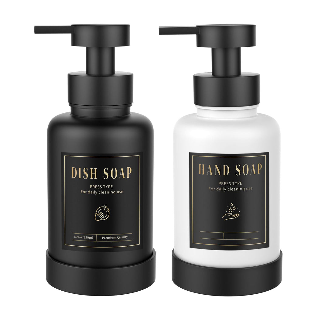 Luxspire Foaming Soap Dispenser 15oz Hand Soap Bottle, Black+White, 2 Pack - image 1