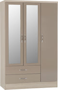 Seconique Nevada 3 Door 2 Drawer Wardrobe - Oyster Gloss & Light Oak