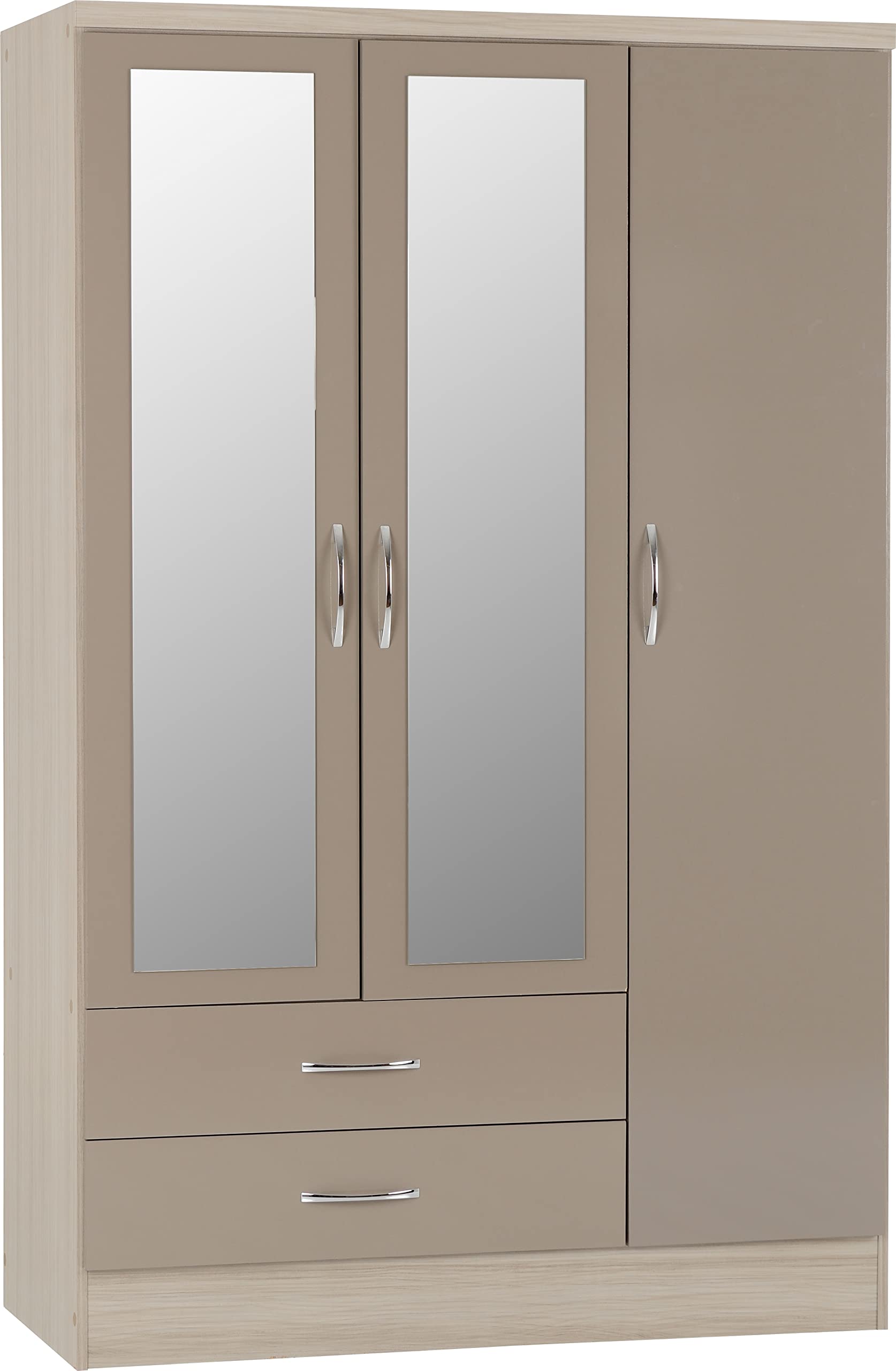 Seconique Nevada 3 Door 2 Drawer Wardrobe - Oyster Gloss & Light Oak