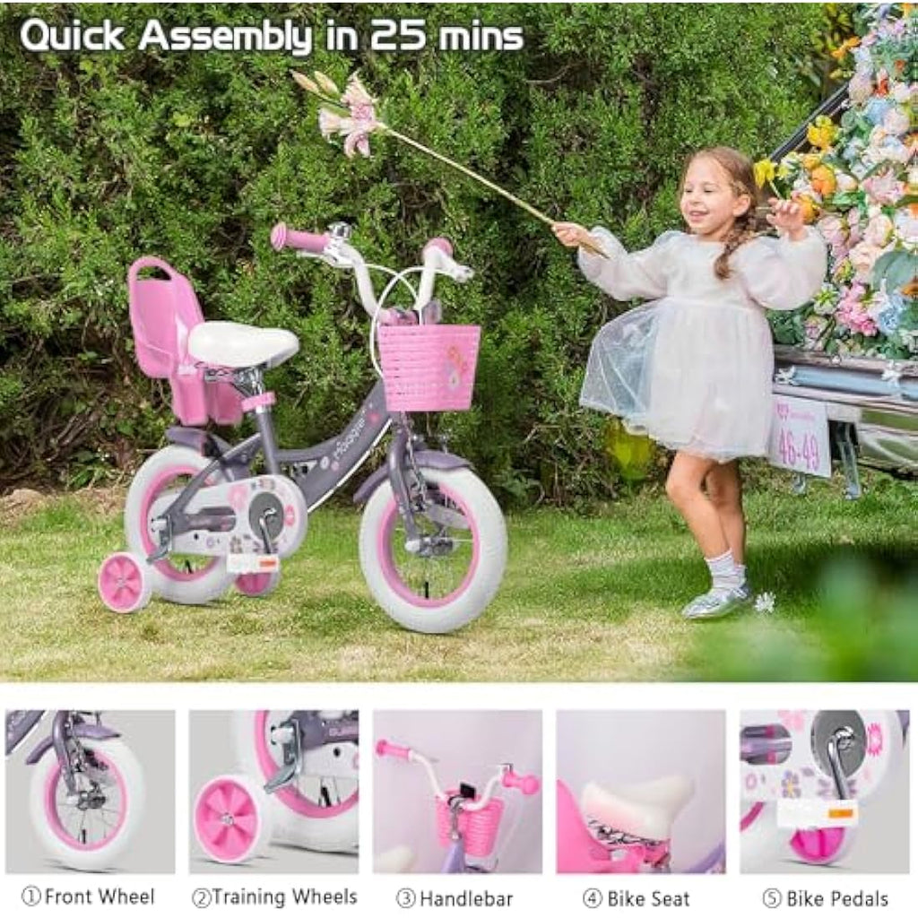 Glerc Maggie 12 Inch Girls Bicycle with Doll Seat and Basket