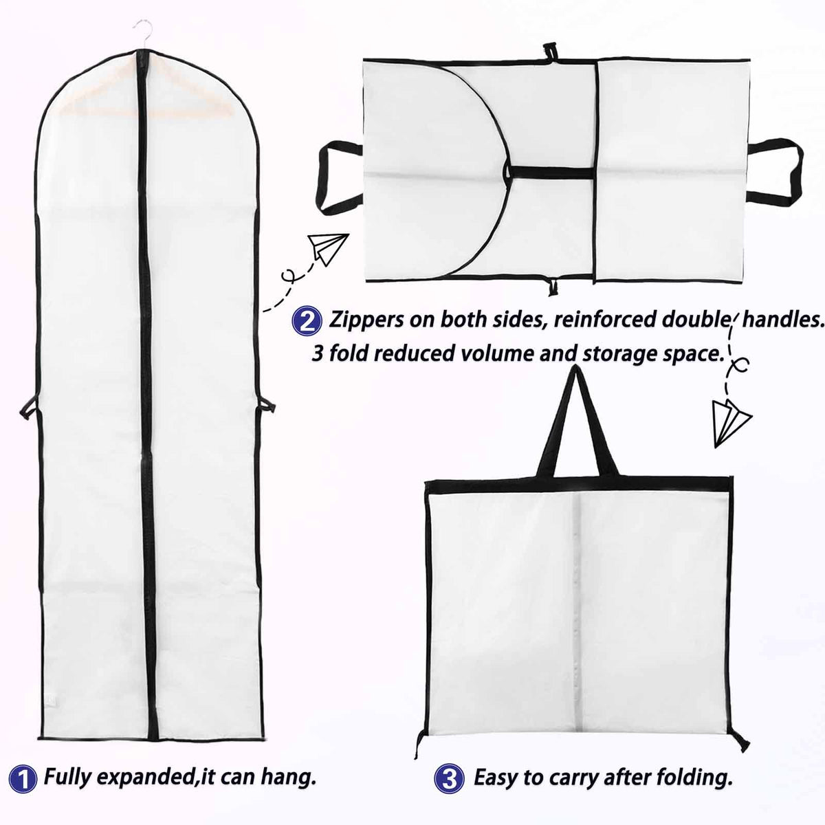 Niviy Long Dress Bag 60 x 180 cm, Garment Cover with Handle & Pocket - image 4