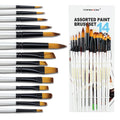 Transon 14pcs Artist Paint Brushes for Acrylic & Watercolor | White Taklon