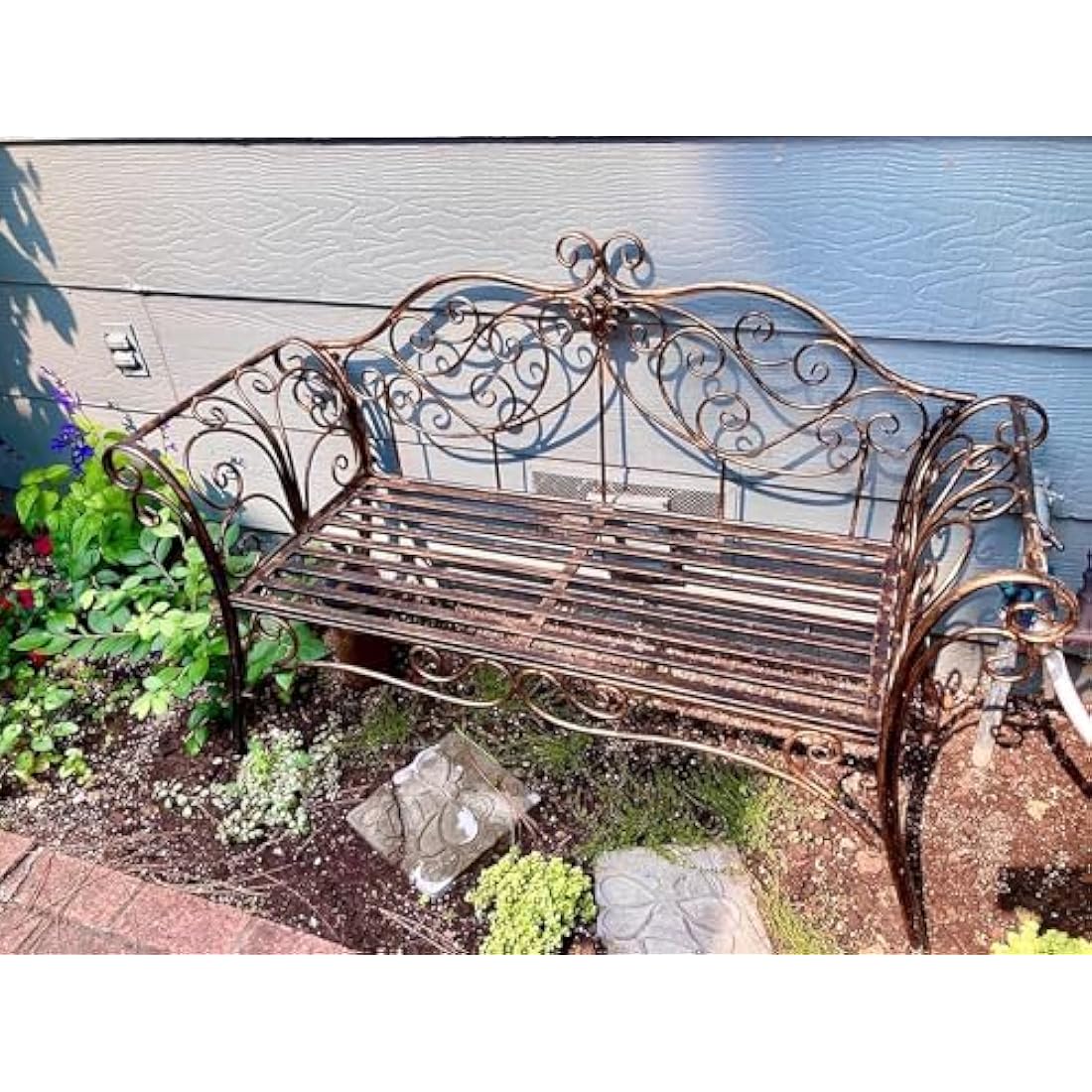 HLC 2-Seat Metal Garden Bench – Antique Wrought Iron Outdoor Seating
