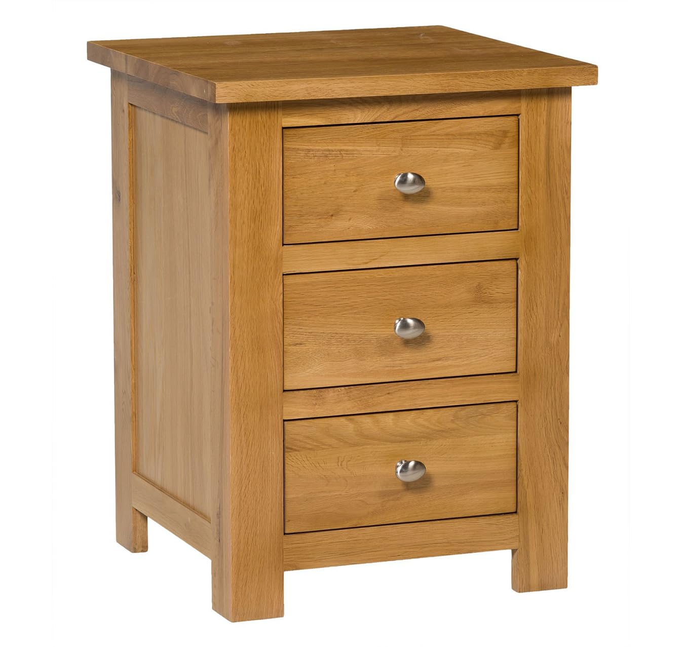 Hallowood Waverly Oak 3 Drawer Bedside Table – Solid Wood Nightstand