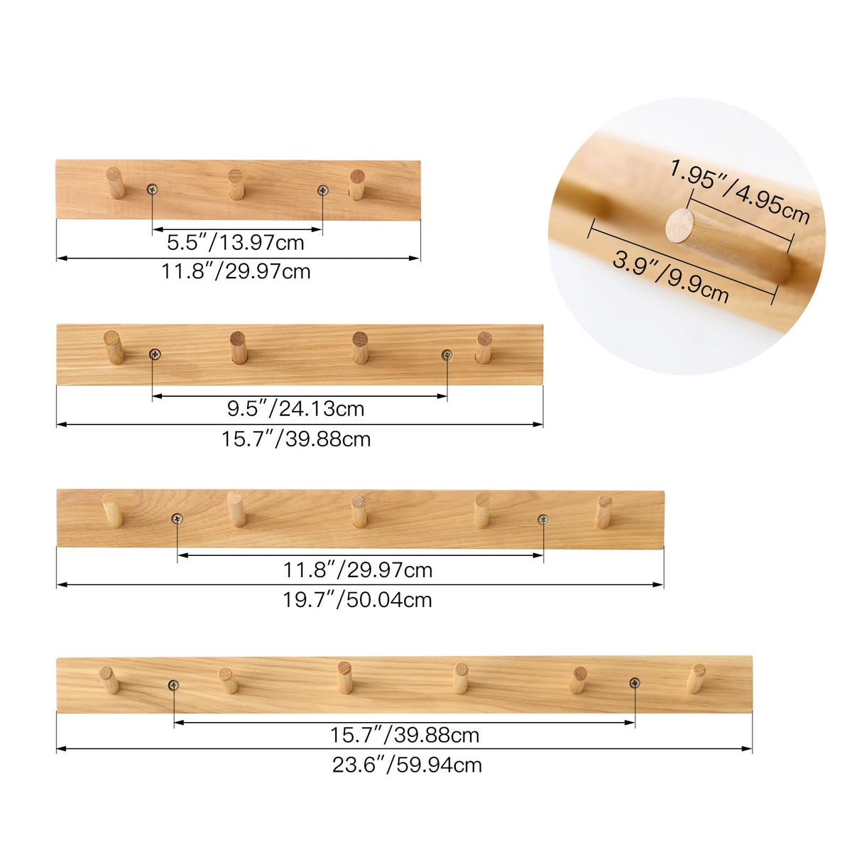 Wooden Coat Rack Wall Mounted, 30cm Hickory Wood Floating Jackets Hooks - image 3