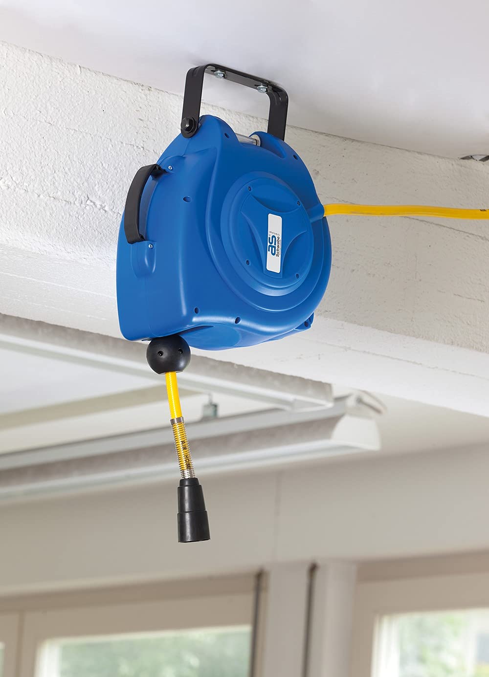 as - Schwabe 10m Retractable Compressed-Air Hose Reel - 15 Bar Blue