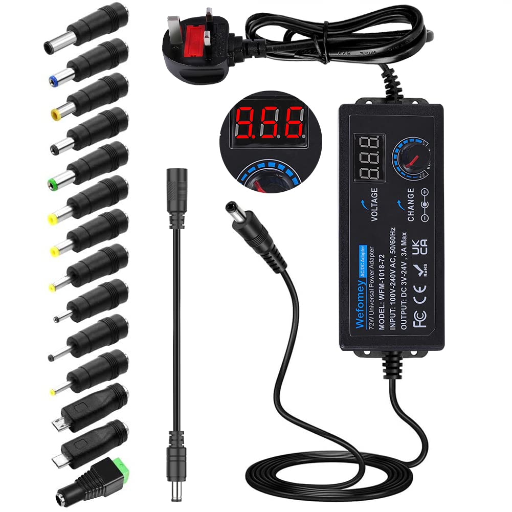 Wefomey Universal Power Supply – 3V-24V 3A 72W Adjustable AC/DC Adapter