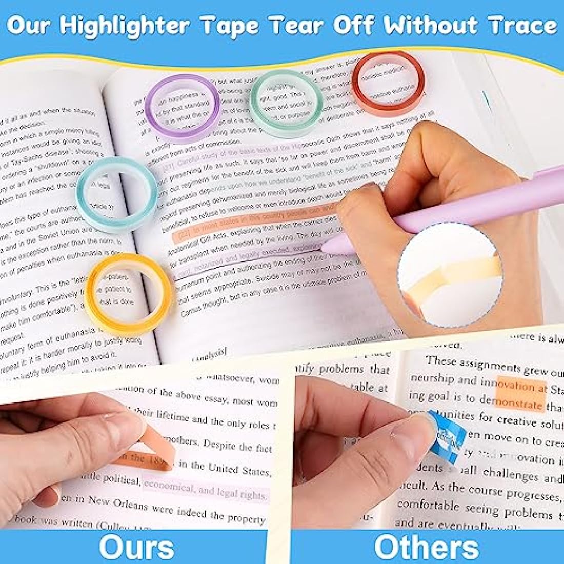 Hoiny Highlighter Tape | 10 Rolls Transparent Sticky Annotation Strips