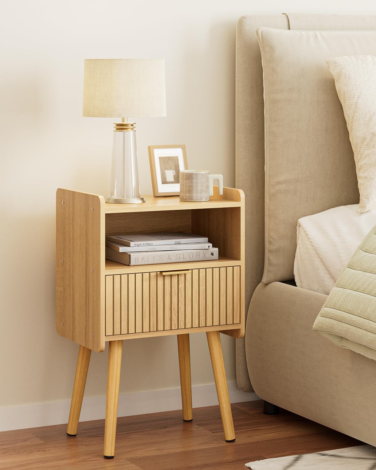 HEYZOEY Modern Wood Nightstand | Bedside Table with Drawer – Oak