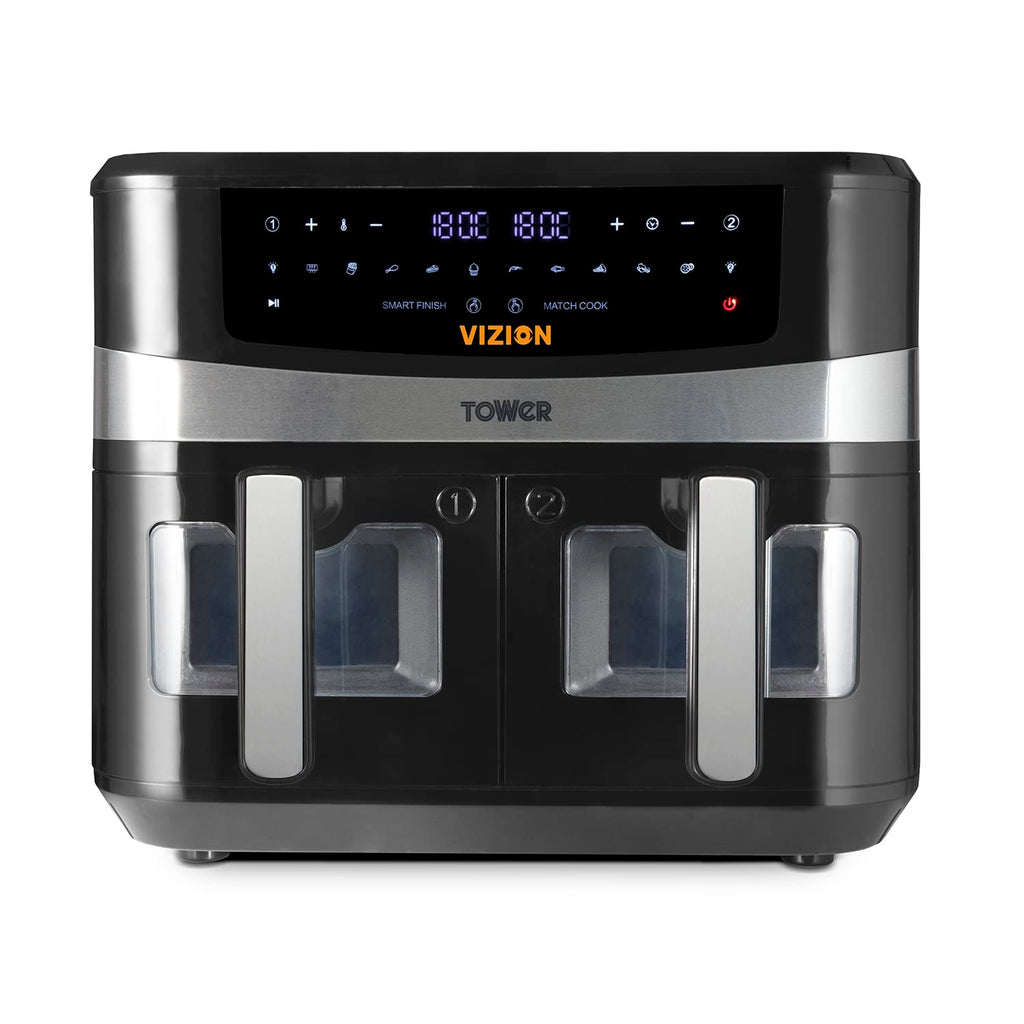 Tower T17100 Vortx Vizion 9L Dual Basket Air Fryer - 10 Pre-sets, Black