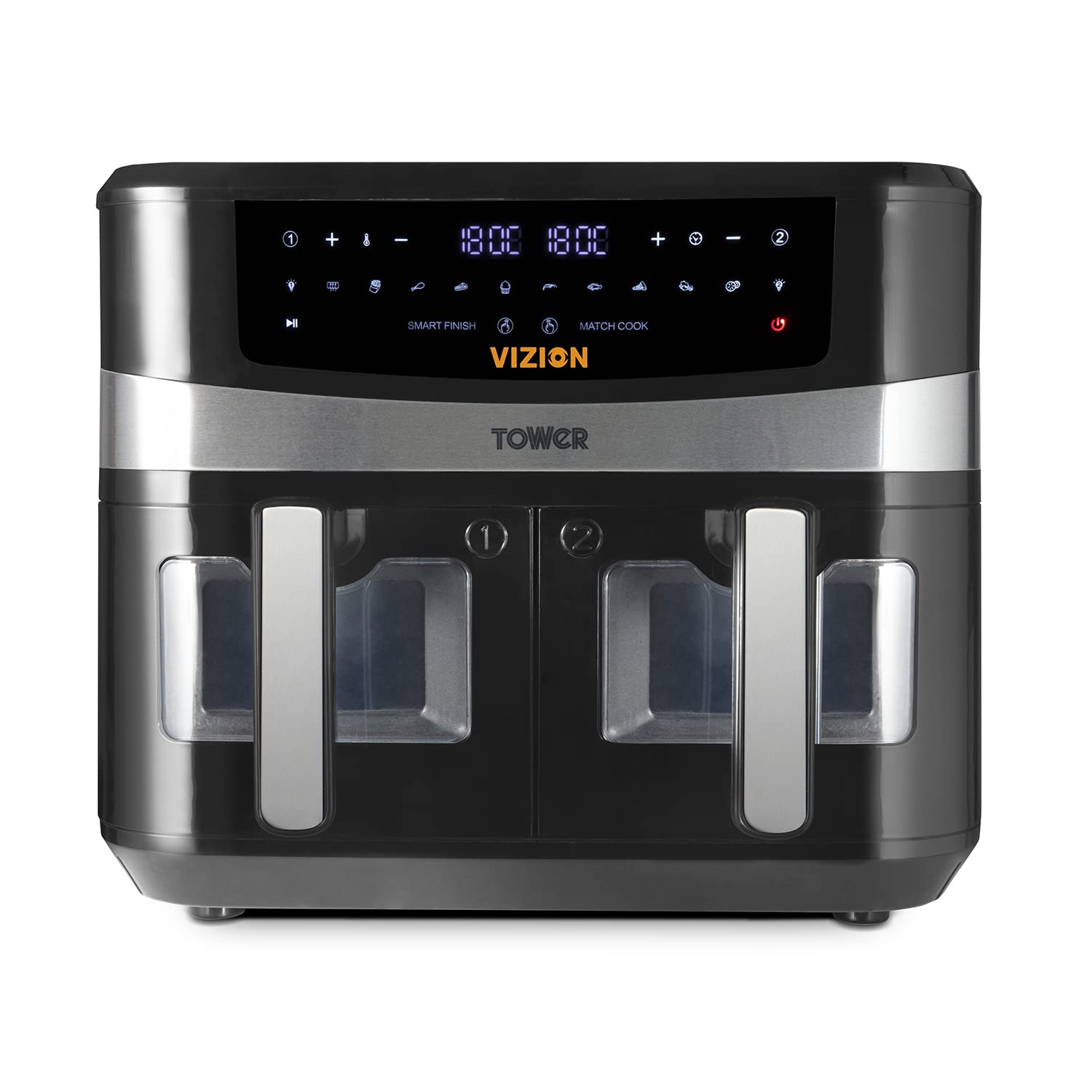 Tower T17100 Vortx Vizion 9L Dual Basket Air Fryer - 10 Pre-sets, Black