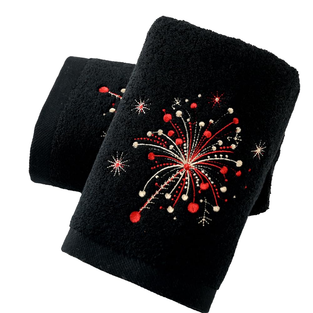 Sense Gnosis Black Cotton Hand Towels – Set of 2 Fireworks Embroidered