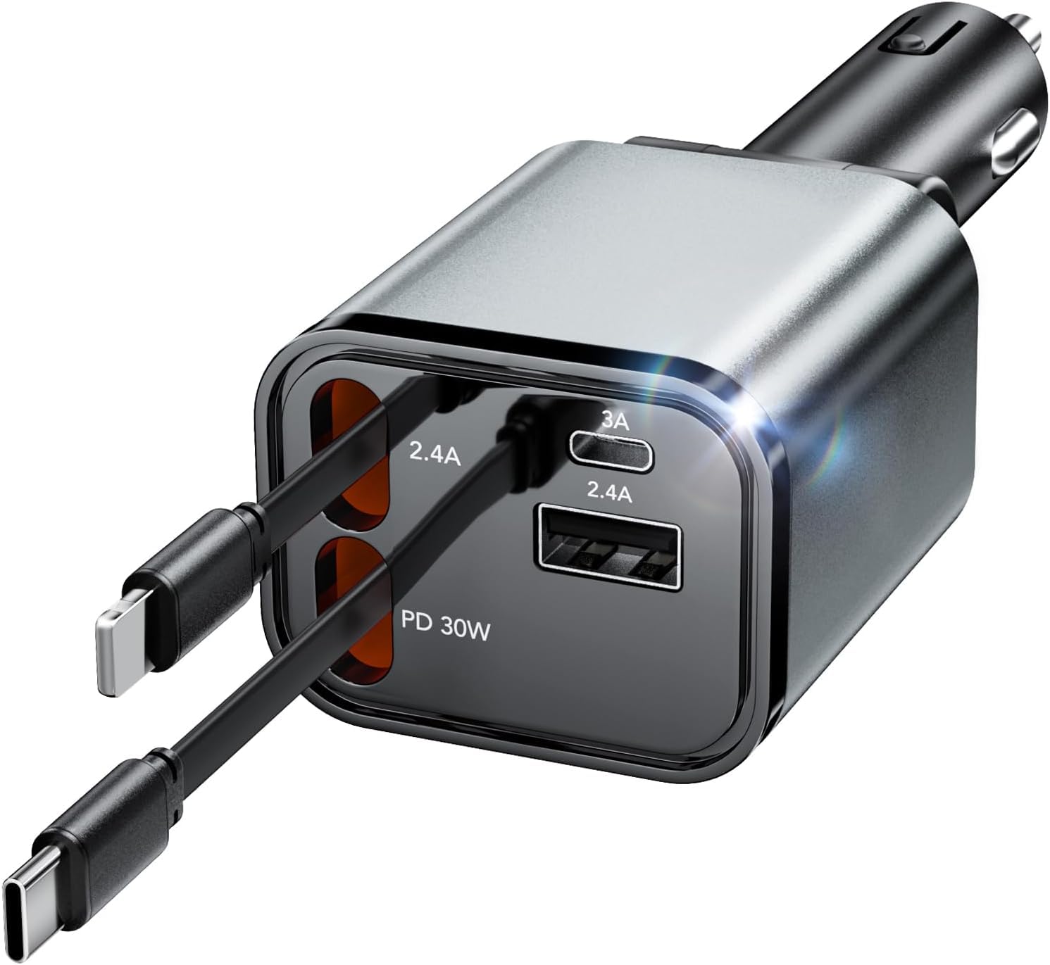Aimtel 4-in-1 Retractable Car Charger - Fast USB Adapter for iPhone 17