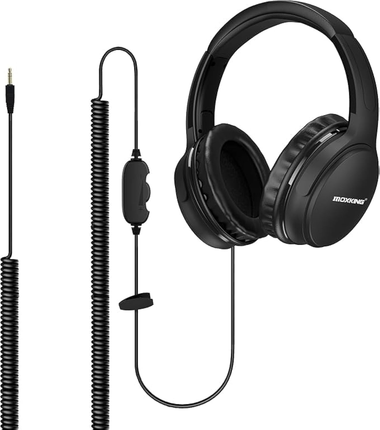 MOXKING TV Headphones with 19.5ft Long Coiled Cable and Volume Control