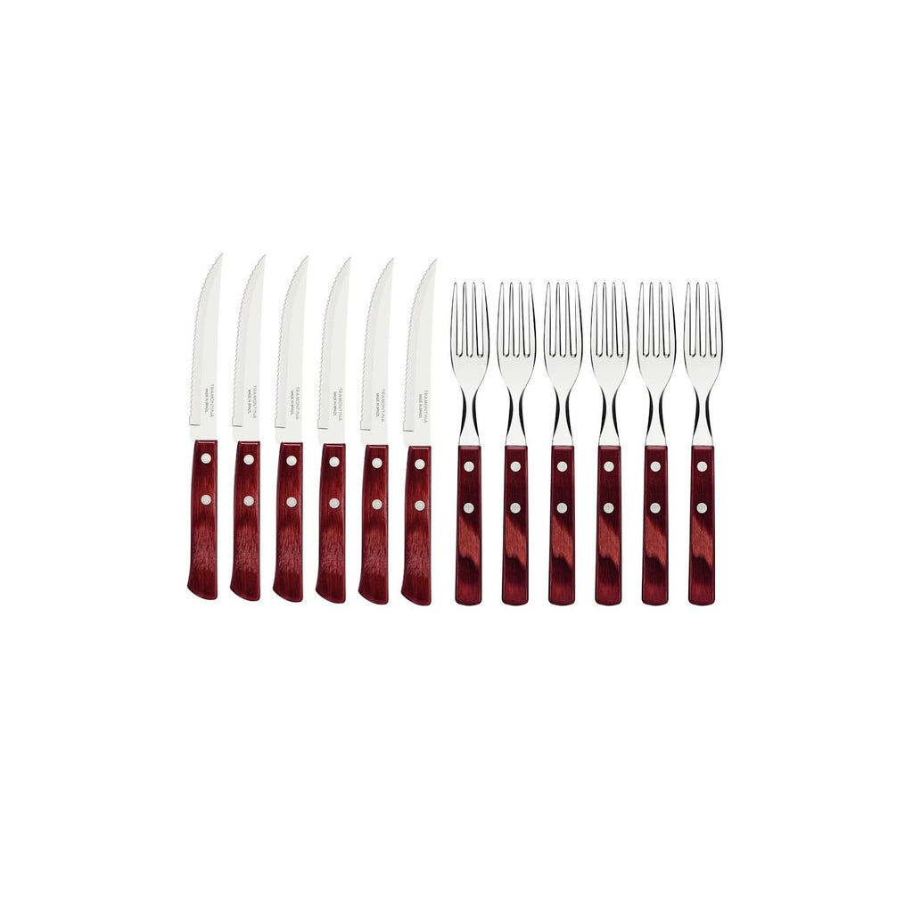Tramontina 12-Piece Barbecue Steak Knife and Fork Set – Red Polywood