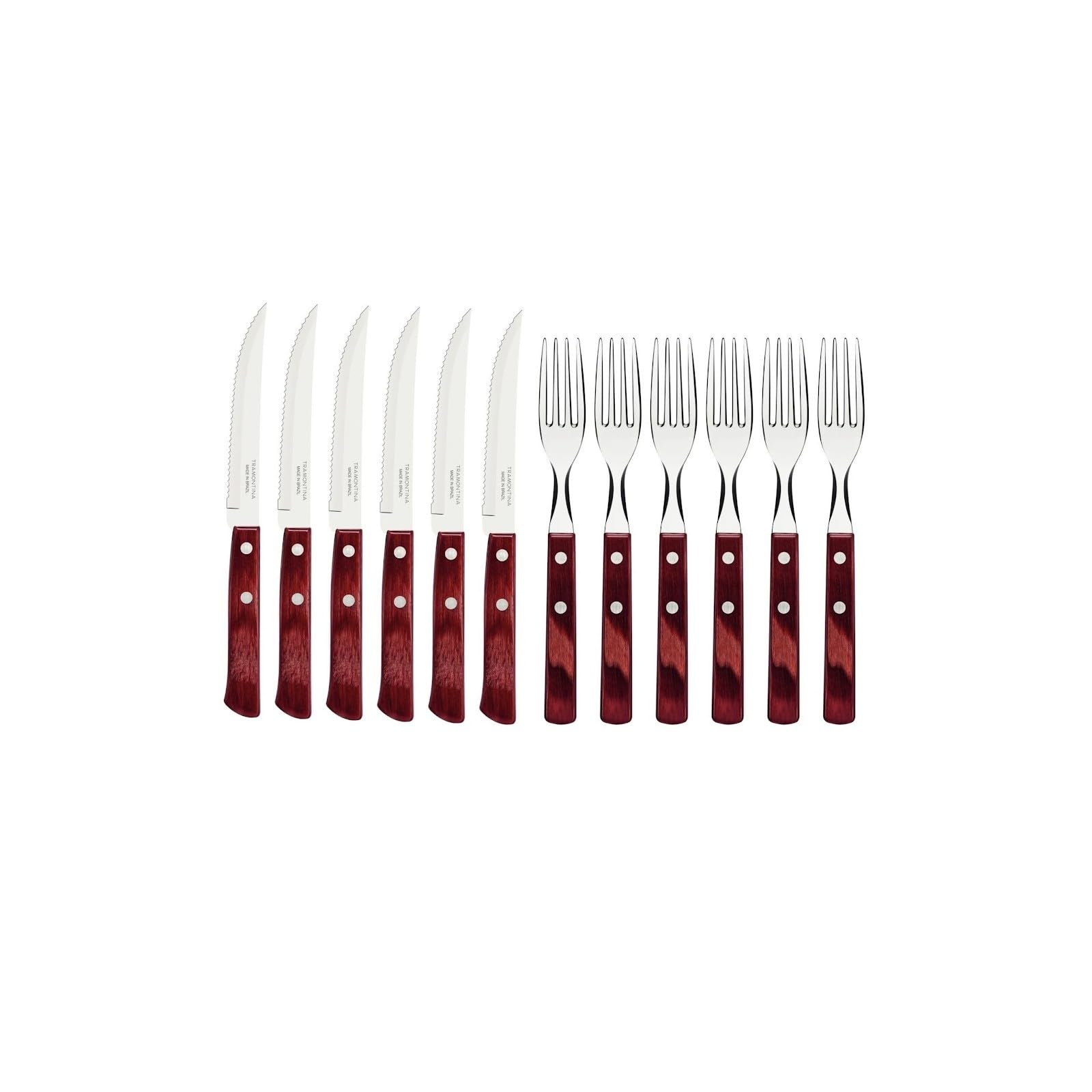 Tramontina 12-Piece Barbecue Steak Knife and Fork Set – Red Polywood