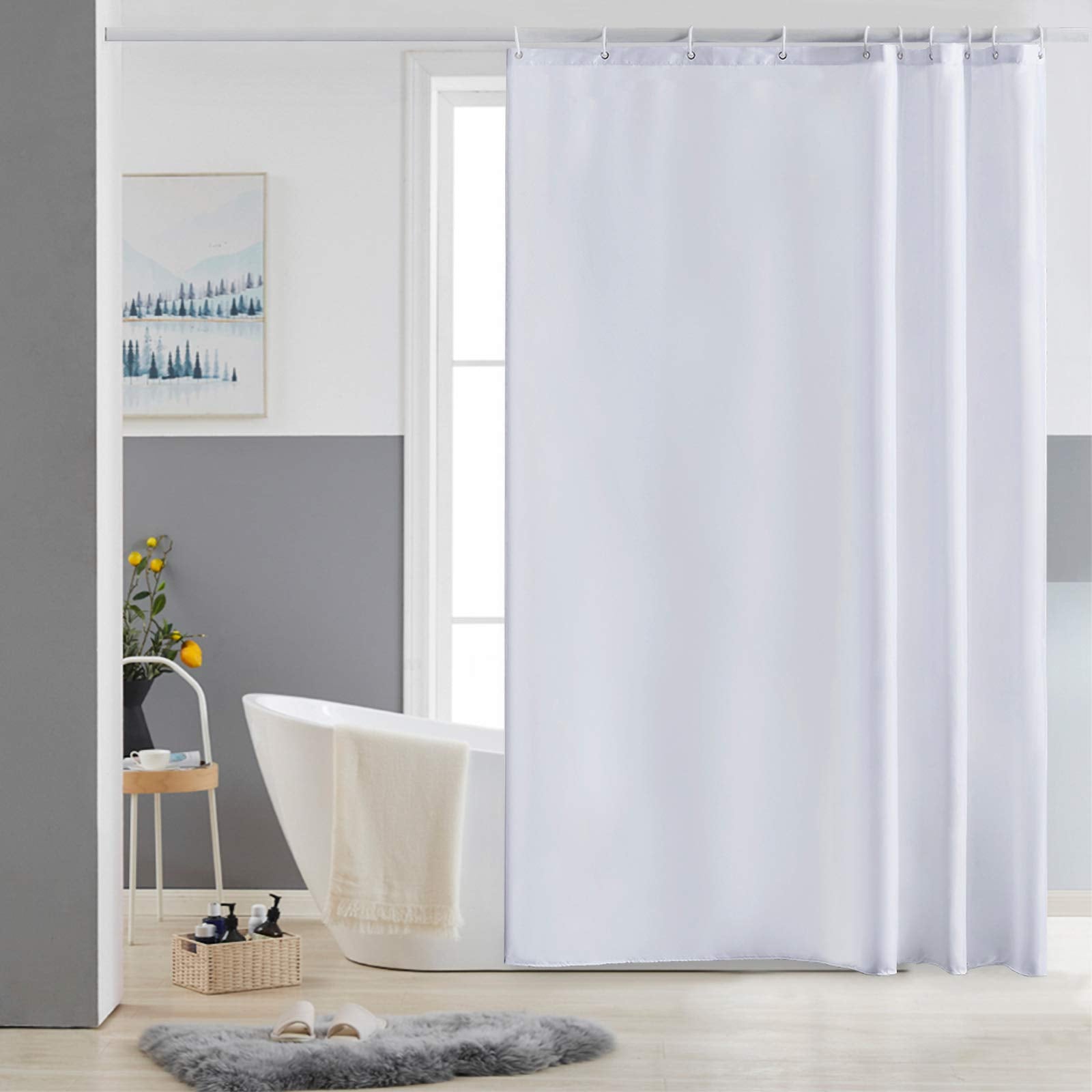 Furlinic White Shower Curtain | Mould Proof Waterproof Fabric, 60x72