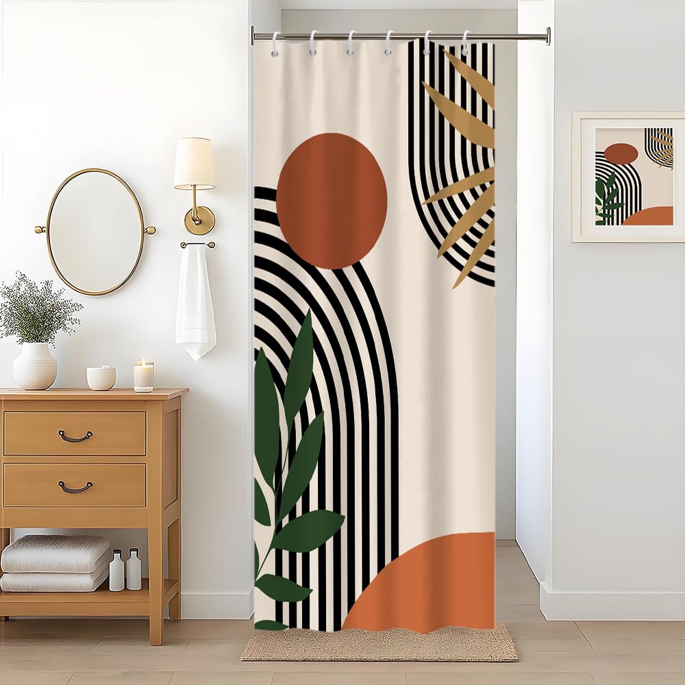 Uiiooazy Boho Abstract Stall Shower Curtain | Waterproof Terracotta Fabric
