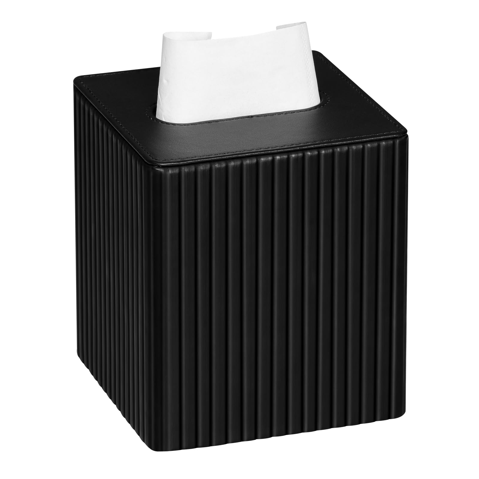 MEIBOOCH PU Leather Square Tissue Box Cover | Magnetic Bottom – Black Stripe